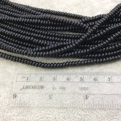 2mm x 4mm Smooth Glossy Finish Natural Jet Black Agate Rondelle Shaped Beads with 1mm Holes - Sold by 16.25" Strands (Approx. 179 Beads)