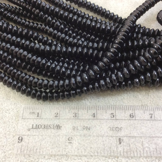 3mm x 6mm Smooth Glossy Finish Natural Jet Black Agate Rondelle Shaped Beads with 1mm Holes - Sold by 15.75" Strands (Approx. 124 Beads)