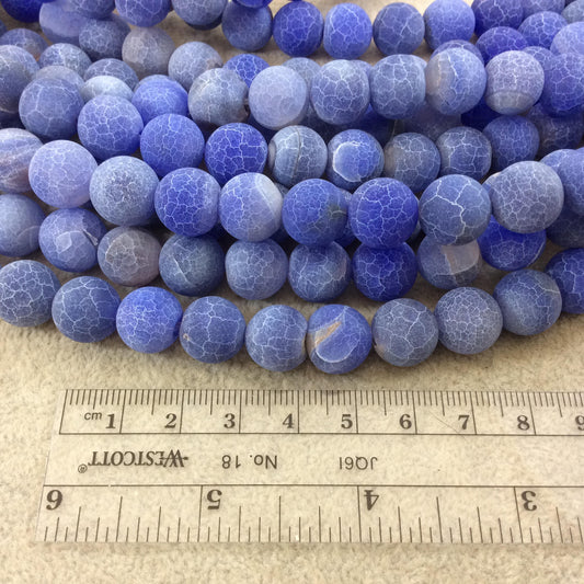 12mm Natural Matte Indigo Crackle/Veined Agate Round/Ball Shaped Beads with 1mm Holes - 15.25" Strand (~32 Beads) - Quality Gemstone