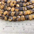 10mm x 14mm High Quality Natural Metallic Tiger Eye Faceted Flat Octagon Shaped Beads with 1mm Holes - Sold by 7.5" Half Strands (16 Beads)