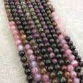 8mm Glossy Finish Natural Gradient Rainbow Tourmaline Round/Ball Shaped Beads with 1mm Holes - Sold by 15.5" Strands (Approx. 50 Beads)