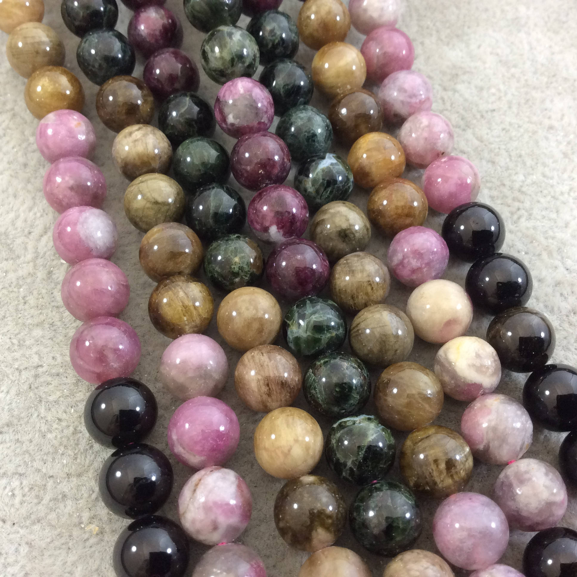 8mm Glossy Finish Natural Gradient Rainbow Tourmaline Round/Ball Shaped Beads with 1mm Holes - Sold by 15.5" Strands (Approx. 50 Beads)