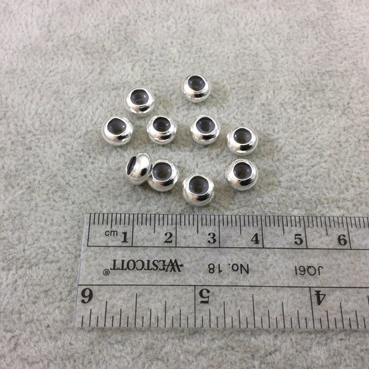 Spacer 4mm x 8mm Glossy Finish Bright Silver Plated Brass Rondelle Shaped Metal Spacer Beads with 2mm Holes Loose, Sold in Bags of 10 Beads