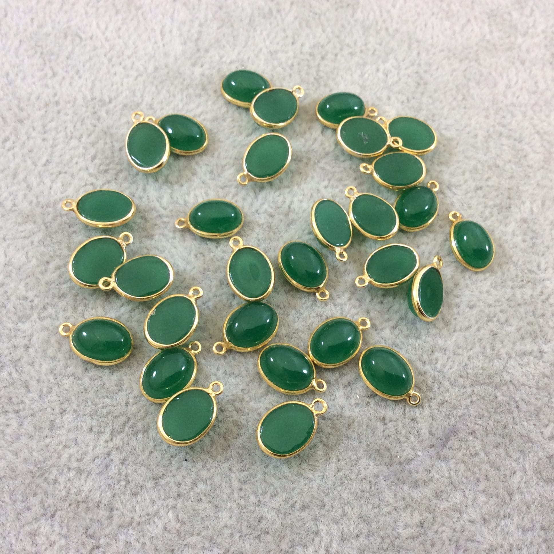 Green Onyx Bezel | BULK LOT - Pack of Six (6) Gold Vermeil Flat Back Smooth Oblong Oval Shaped Natural Pendants - Measuring 6mm x 8mm
