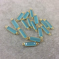 Gold Vermeil Faceted Cut Stone Rectangle Shaped Hydro (Man-made) Aqua Chalcedony Bezel Connector - Measuring 5mm x 15mm - Sold Per Piece