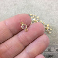 BULK LOT - Pack of Six (6) Gold Vermeil Pointed/Cut Stone Faceted Round/Coin Shaped Clear Natural Quartz Bezel Connectors - Measures 4mm