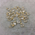 BULK LOT - Pack of Six (6) Gold Vermeil Pointed/Cut Stone Faceted Oval Shaped Natural Clear Quartz Bezel Pendants - Measures 4mm x 6mm