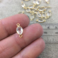 BULK LOT - Pack of Six (6) Gold Vermeil Pointed/Cut Stone Faceted Oval Shaped Clear Natural Quartz Bezel Connectors  Measures 5mm x 7mm
