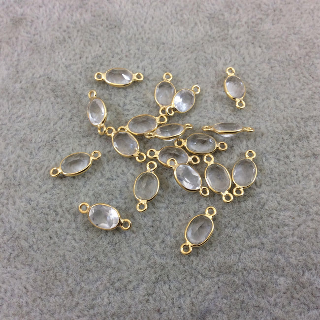 BULK LOT - Pack of Six (6) Gold Vermeil Pointed/Cut Stone Faceted Oval Shaped Clear Natural Quartz Bezel Connectors  Measures 5mm x 7mm