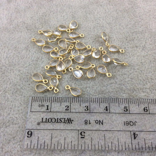 BULK LOT - Pack of Six (6) Gold Vermeil Pointed/Cut Stone Faceted Teardrop Shaped Natural Clear Quartz Bezel Pendants - Measures 4mm x 6mm