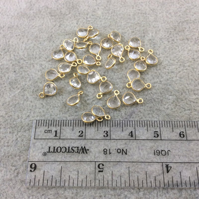 BULK LOT - Pack of Six (6) Gold Vermeil Pointed/Cut Stone Faceted Heart Shaped Natural Clear Quartz Bezel Pendants - Measures 5mm x 5mm