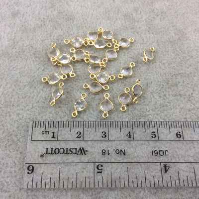 BULK LOT - Pack of Six (6) Gold Vermeil Pointed/Cut Stone Faceted Heart Shaped Clear Natural Quartz  Bezel Connectors  Measures 5mm x 5mm