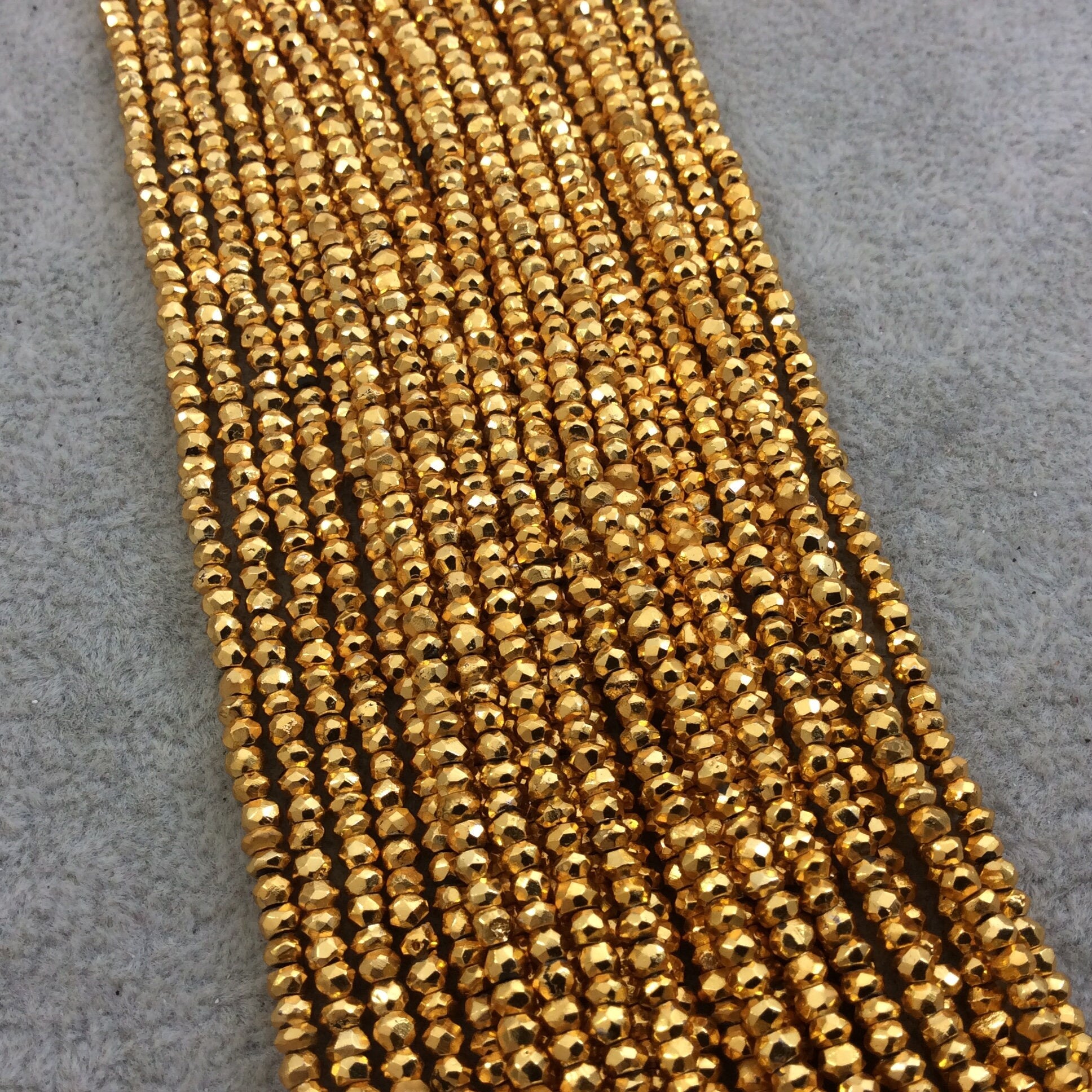 Pyrite Beads | 4mm Faceted Gold Plated Rondelle Shaped Beads