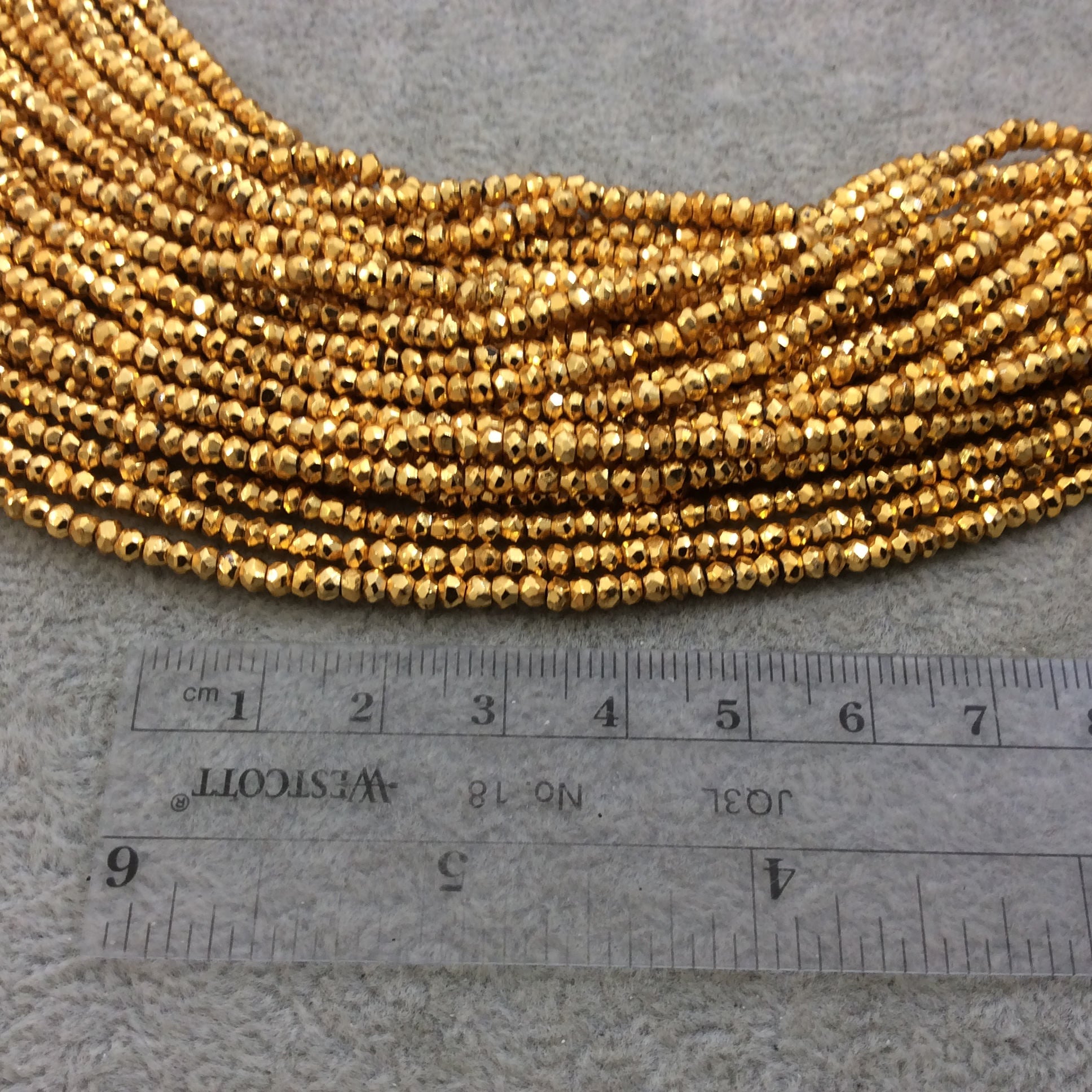 Pyrite Beads | 4mm Faceted Gold Plated Rondelle Shaped Beads