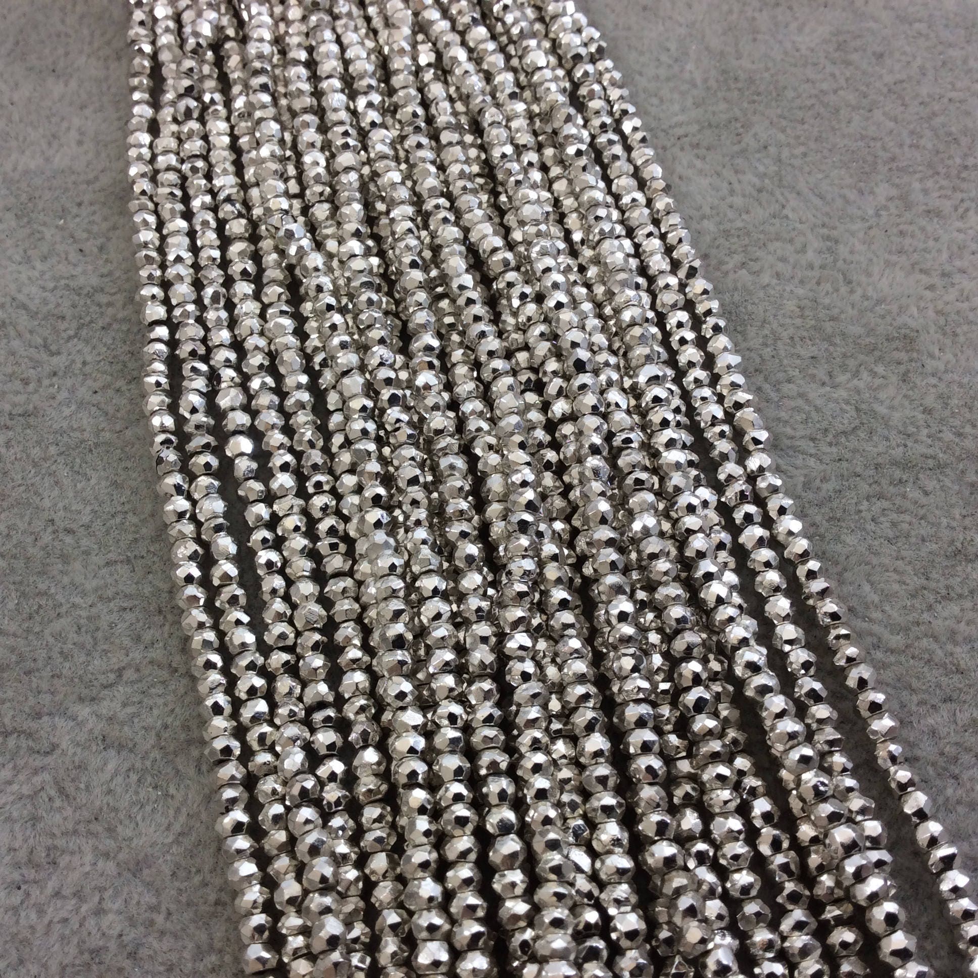 Silver Plated Pyrite Beads - 4mm Faceted Silver Beads