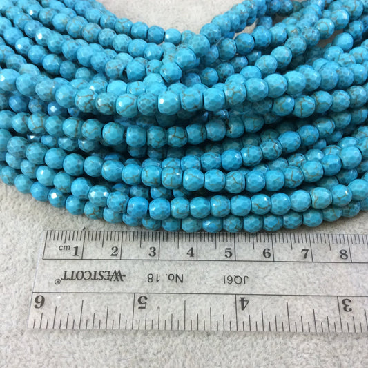 6mm Faceted Dyed Veined Turquoise Howlite Round/Ball Shaped Beads - Sold by 14.25" Strands (Approx. 69 Beads) - Quality Gemstone