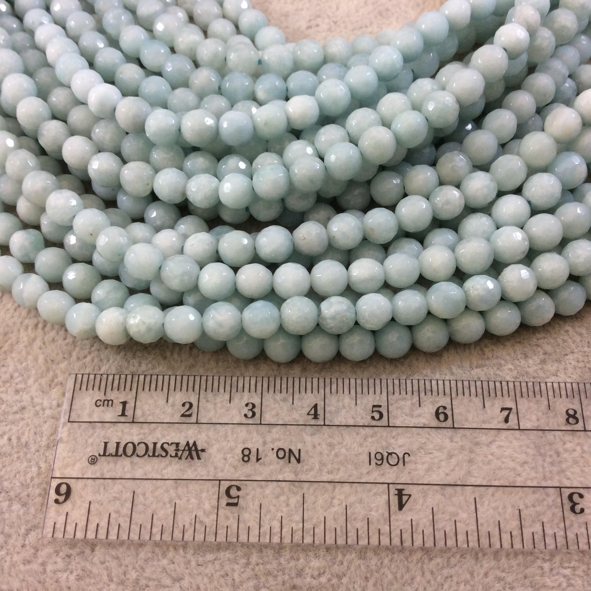 6mm Faceted Round Blue-Green Amazonite Beads - 15.5" Strand (Approximately 67 Beads) - Natural Semi-Precious Gemstone