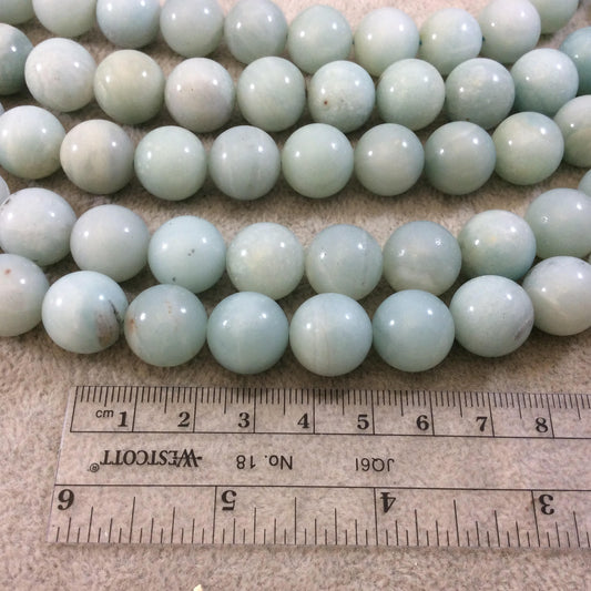 14mm Smooth Round Blue-Green Amazonite Beads - 15.5" Strand (Approximately 28 Beads) - Natural Semi-Precious Gemstone