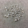 BULK LOT - Pack of Six (6) Sterling Silver Pointed/Cut Stone Faceted Teardrop Shaped Clear Quartz Bezel Connectors - Measuring 4mm x 6mm