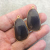 One Pair of OOAK Gold Plated Natural Gray Green Agate Freeform Shaped Bezel Pendants "AP2"- Measuring 20mm x 32mm - High Quality Gemstone