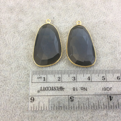 One Pair of OOAK Gold Plated Natural Gray Green Agate Freeform Shaped Bezel Pendants "AP2"- Measuring 20mm x 32mm - High Quality Gemstone