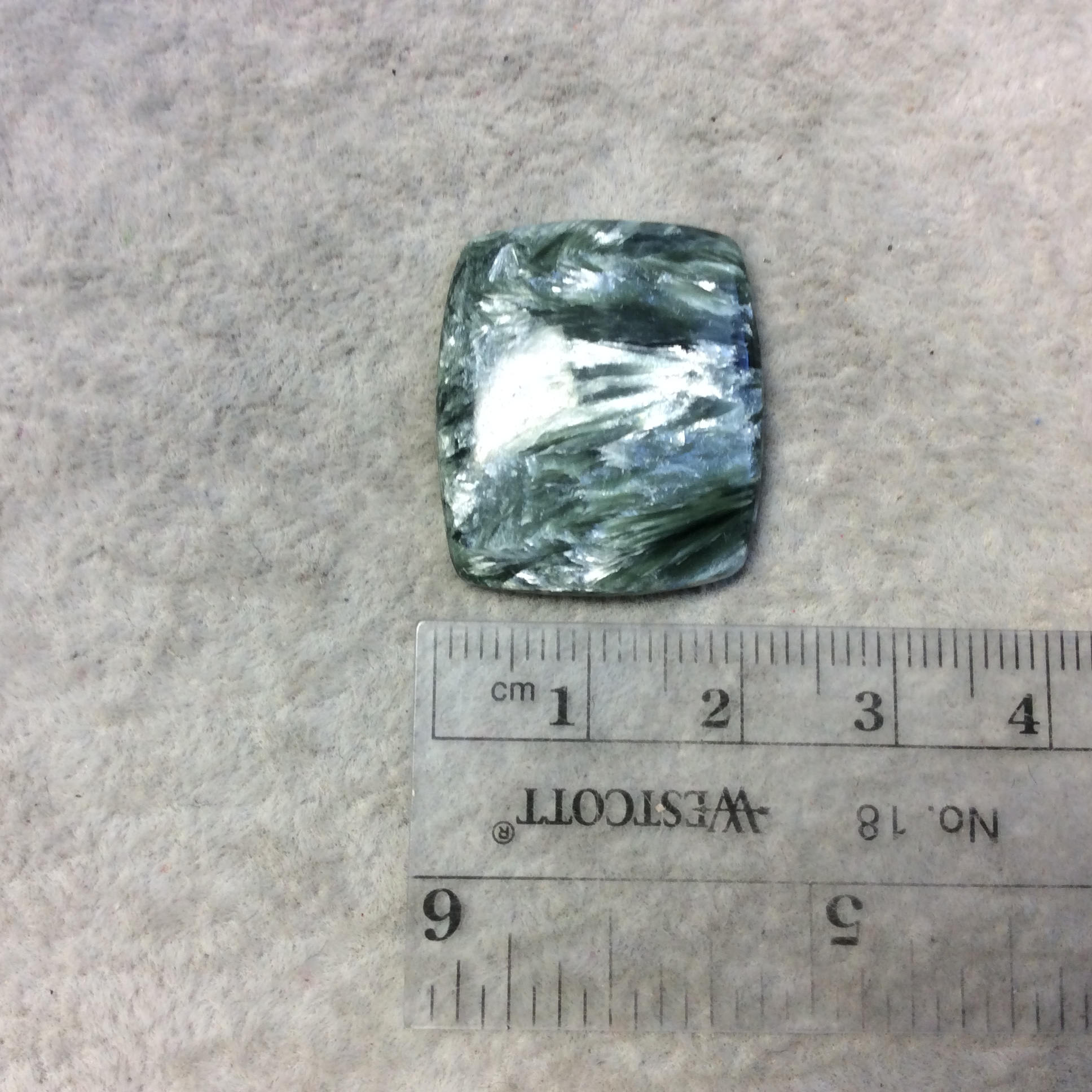 OOAK Natural Green Seraphinite Rectangle Shaped Flat Back Cabochon - Measuring 22mm x 26mm, 4.5mm Dome Height - Gemstone Cab