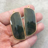 One Pair of OOAK Gold Plated Natural Green Moss Agate Freeform Shaped Bezel Pendants - Measuring 19mm x 47mm - High Quality Gemstone