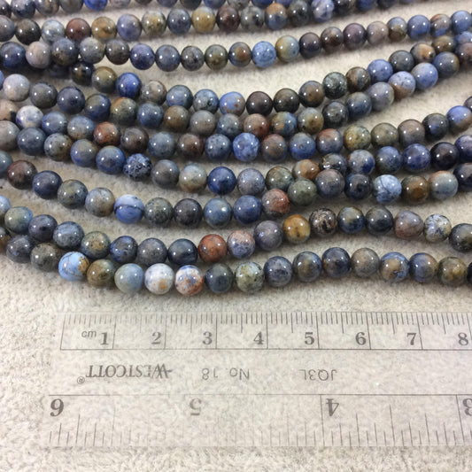 6mm Glossy Finish Natural Mixed Blue Dumortierite Round/Ball Shaped Beads with 1mm Holes - Sold by 15" Strands (Approx. 62 Beads)