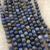 8mm Glossy Finish Natural Mixed Blue Dumortierite Round/Ball Shaped Beads with 1mm Holes - Sold by 15.5" Strands (Approx. 49 Beads)