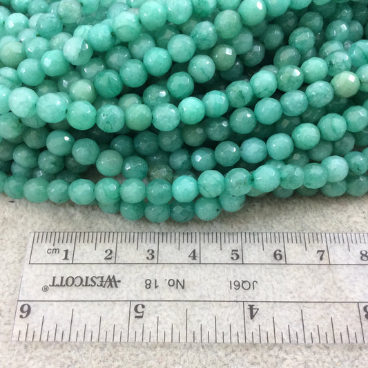 6mm Faceted Seafoam Green Agate Round/Ball Shaped Beads - 15.5" Strand (Approximately 64 Beads) - Natural Semi-Precious Gemstone