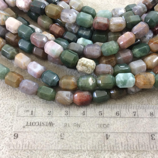9-10mm x 11mm Faceted Glossy Finish Natural Mixed Fancy Jasper Barrel Shaped Beads with 1mm Holes - Sold by 15" Strands (Approx. 38 Beads)