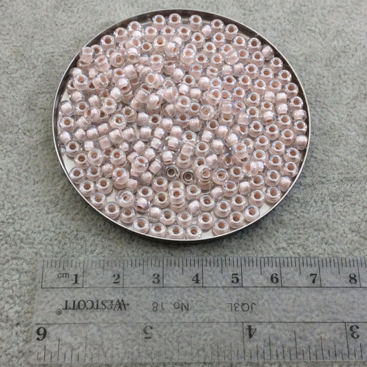 Size 6/0 Glossy Finish Blush Lined Crystal Clear Genuine Miyuki Glass Seed Beads - Sold by 20 Gram Tubes (Approx 200 Beads/Tube) - (6-9215)