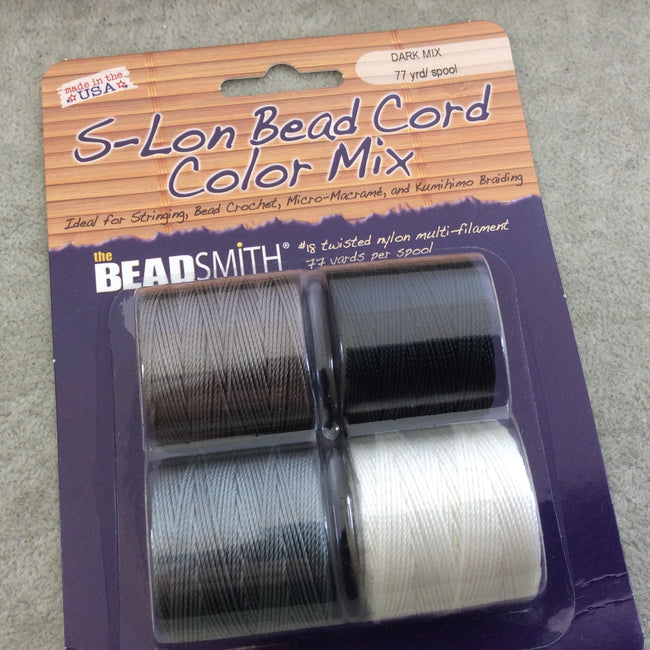 SET OF 4 - Beadsmith S-Lon 210 Color Coordinated Basic/Dark Mix Nylon Macrame/Jewelry Cord Spool Set - 0.5mm Thick - (SL210-MIX1)