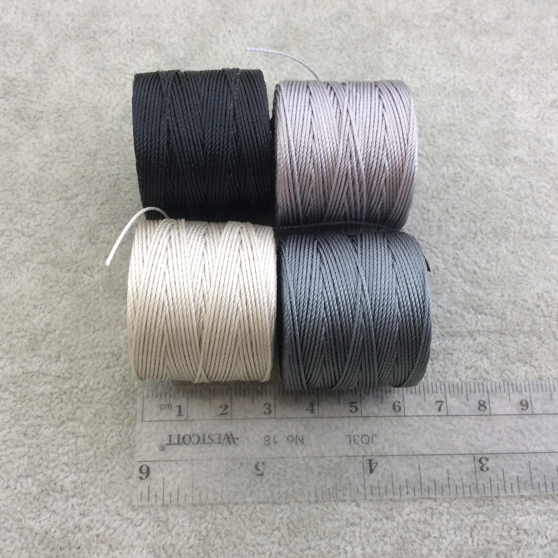 SET OF 4 - Beadsmith S-Lon 210 Color Coordinated Cool Neutral Mix Nylon Macrame/Jewelry Cord Spool Set - 0.5mm Thick - (SL210-MIX162)