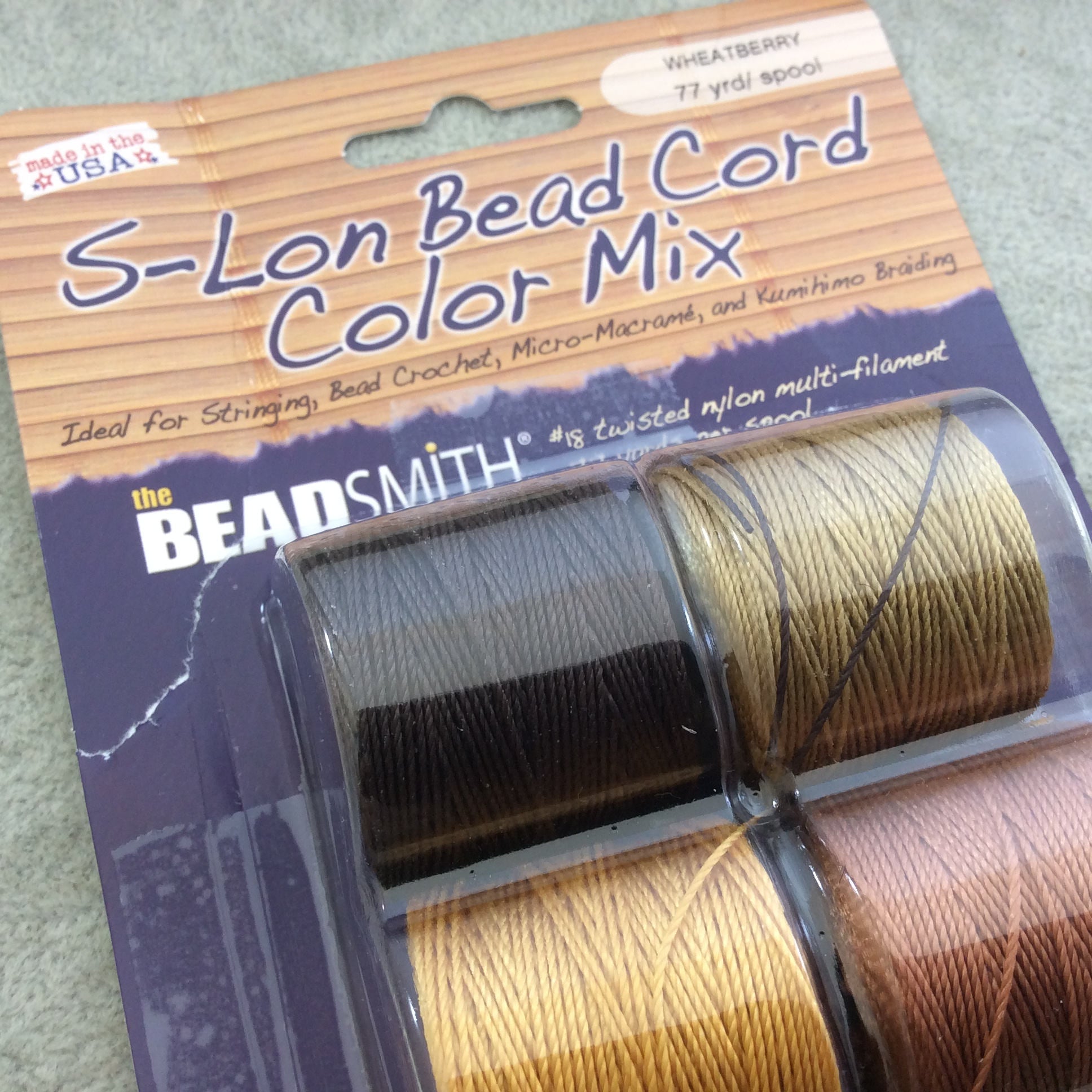 SET OF 4 - Beadsmith S-Lon 210 Color Coordinated Wheatberry Mix Nylon Macrame/Jewelry Cord Spool Set - 0.5mm Thick - (SL210-MIX104)