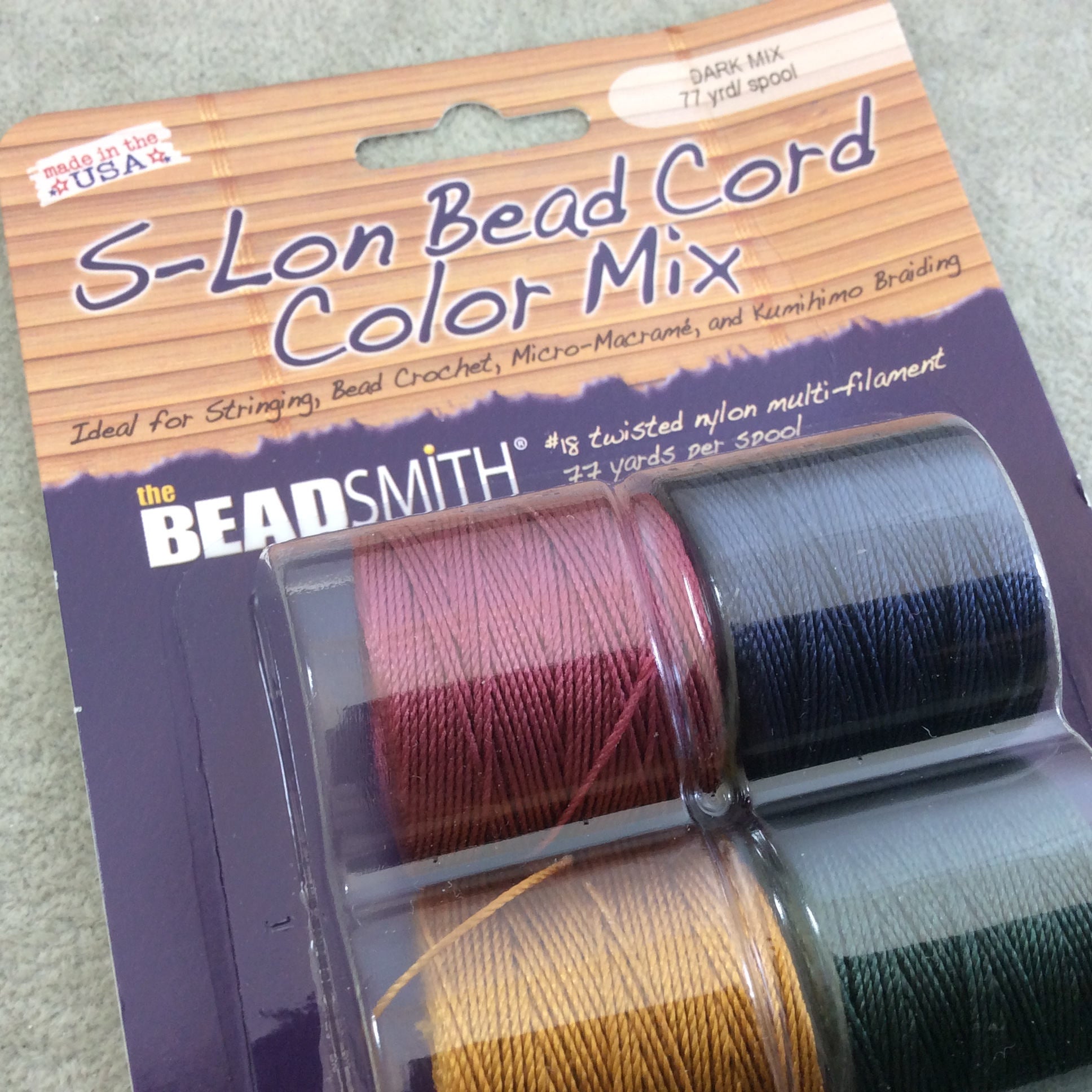 SET OF 4 - Beadsmith S-Lon 210 Color Coordinated Dark Tones Mix Nylon Macrame/Jewelry Cord Spool Set - 0.5mm Thick - (SL210-MIX6)