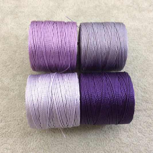 SET OF 4 - Beadsmith S-Lon 210 Color Coordinated Lilac Purples Mix Nylon Macrame/Jewelry Cord Spool Set - 0.5mm Thick - (SL210-MIX101)