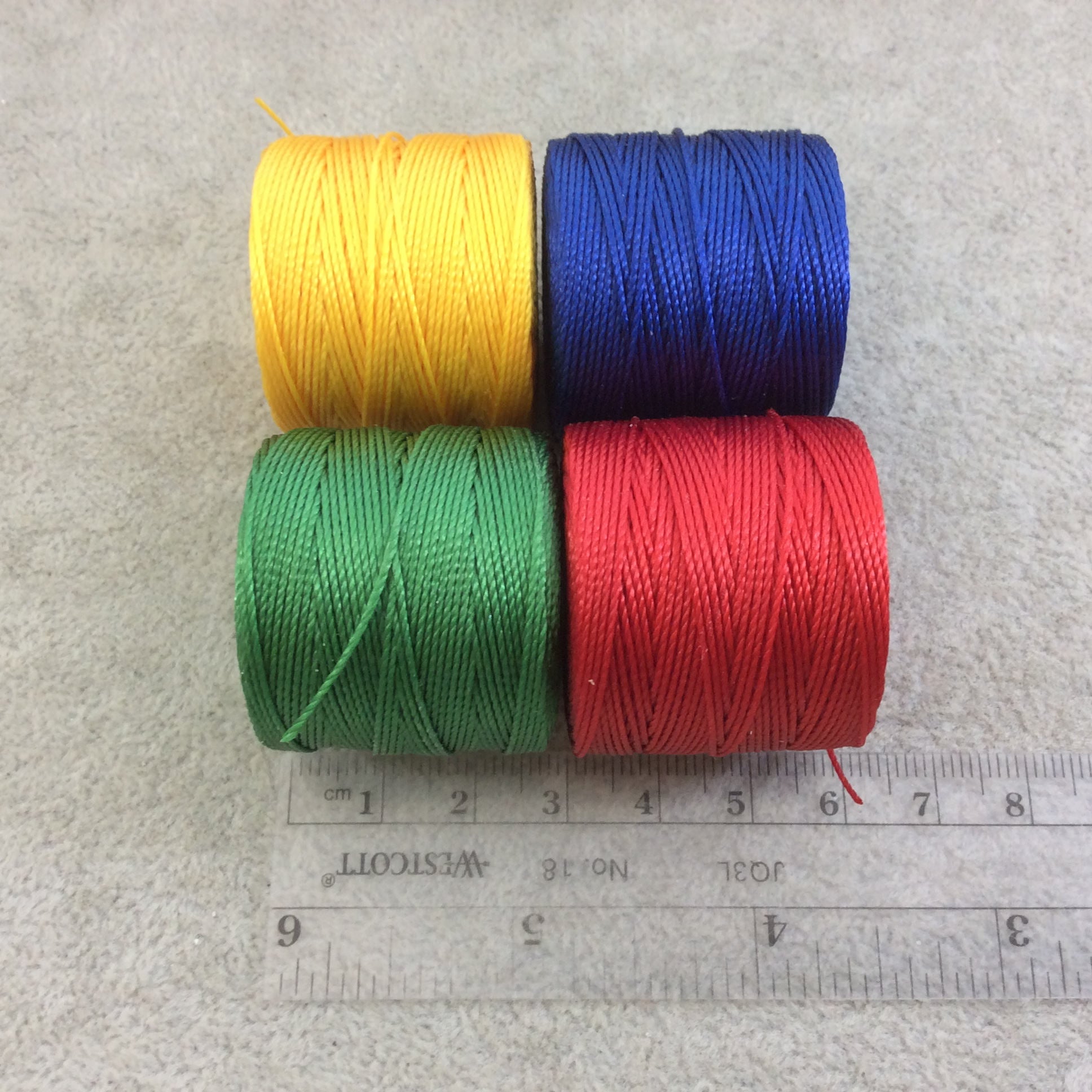 SET OF 4 - Beadsmith S-Lon 210 Color Coordinated Primary Colors Mix Nylon Macrame/Jewelry Cord Spool Set - 0.5mm Thick - (SL210-MIX2)