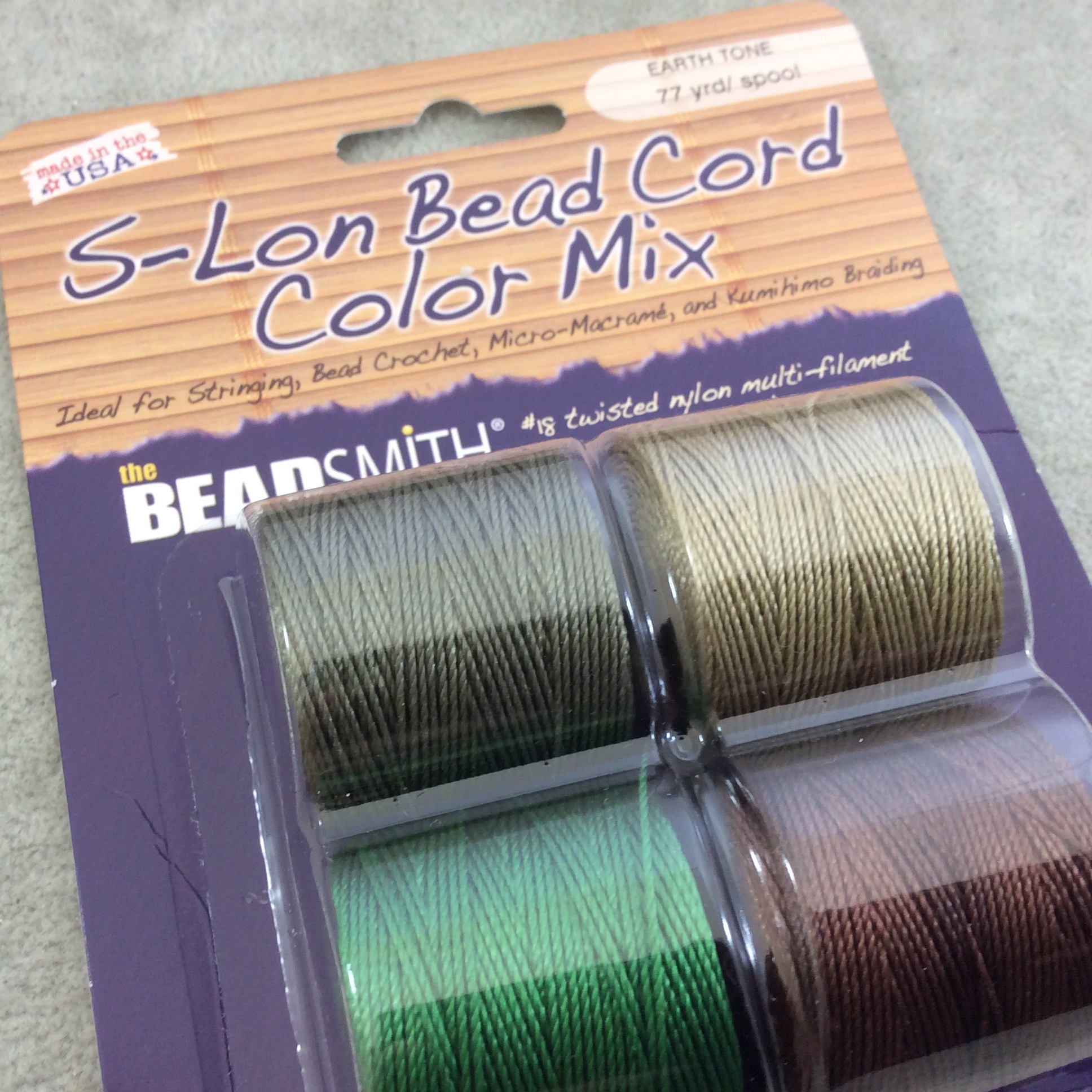 SET OF 4 - Beadsmith S-Lon 210 Color Coordinated Earth Tones Mix Nylon Macrame/Jewelry Cord Spool Set - 0.5mm Thick - (SL210-MIX107)