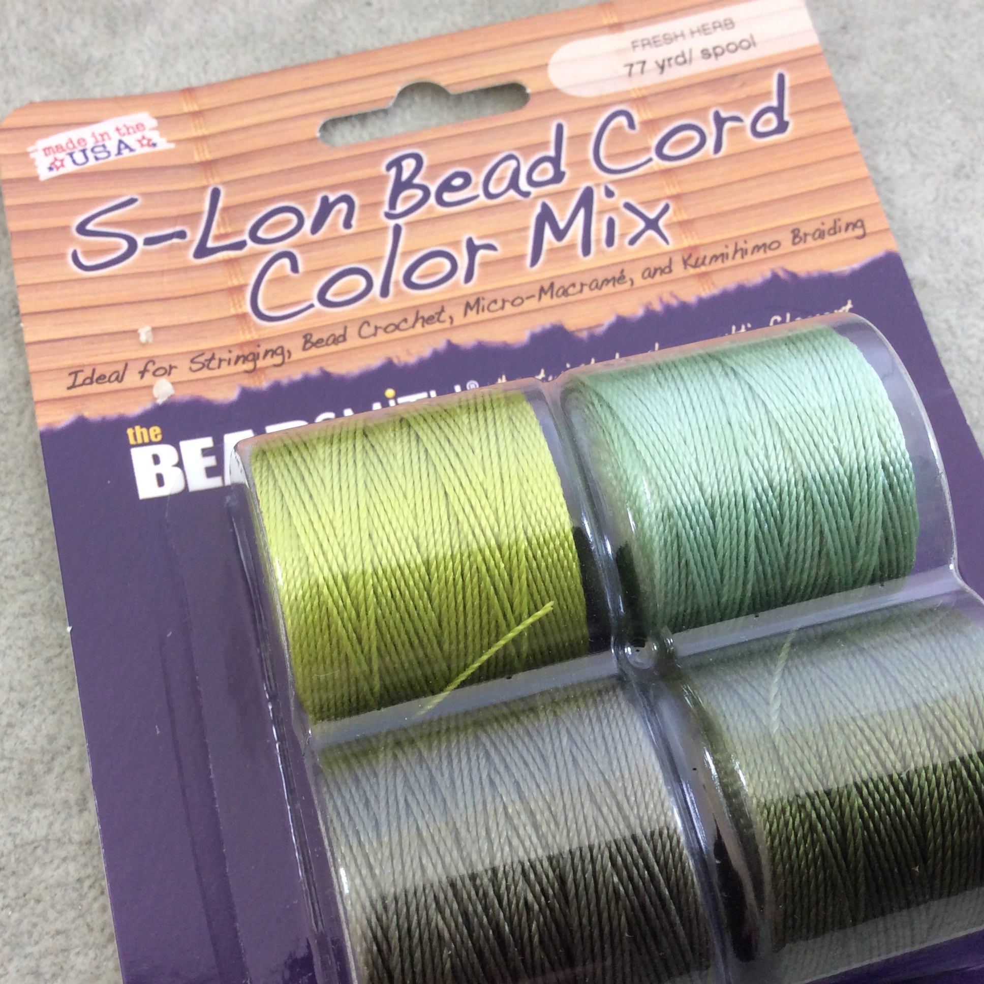 SET OF 4 - Beadsmith S-Lon 210 Color Coordinated Fresh Herbs Greens Mix Nylon Macrame/Jewelry Cord Spool Set - 0.5mm Thick - (SL210-MIX166)