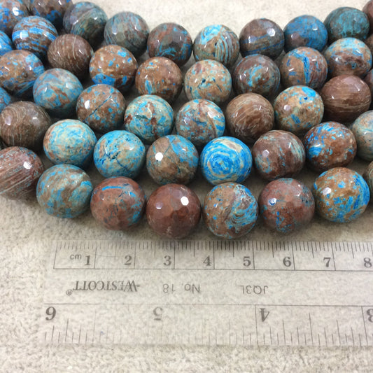 14mm Faceted Finish Enhanced "Blue Sky" Calsilica Jasper Round/Ball Shaped Beads with 1mm Holes - Sold by 15" Strands (Approx. 32 Beads)