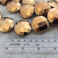 30mm Metallic AB Finish Faceted Opaque Bronze Chinese Crystal Coin Beads - Sold by 14.5" Strand (~12 Beads) - (CC30-109)