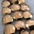 30mm Metallic AB Finish Faceted Opaque Bronze Chinese Crystal Coin Beads - Sold by 14.5" Strand (~12 Beads) - (CC30-109)