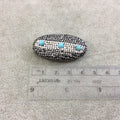 Single Rhinestone Encrusted Oval Focal Shaped Bead with Dyed Blue Howlite Inlay - Measuring 13mm x 42mm, Approx. - Individual, RANDOM