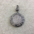 Rhinestone Encrusted Coin/Disc Shaped Pendant with Natural White Shell Inlay on Reverse - Measuring 43mm x 43mm - Sold Individually