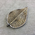 Oxidized Gold Plated Leaf Shaped Inlaid Plated Copper Base Metal Focal Pendant - Measuring 55mm x 82mm  - Sold Individually