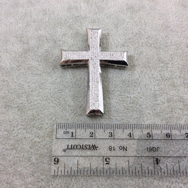 Silver Plated CZ Cubic Zirconia Large Cross Shaped Copper Slider - Measures 40mmx 53mm, Approx.  - Sold Individually, RANDOM