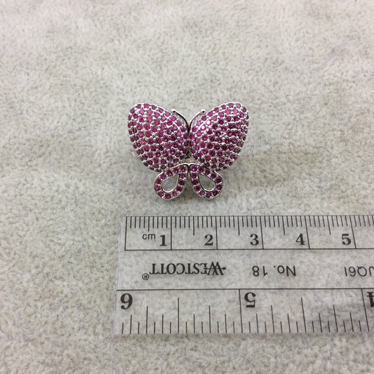 Silver Plated CZ Cubic Zirconia Inlaid Pink Butterfly Bolo Slide Copper - Measures 23mm x 28mm, Approx. - Sold Individually, RANDOM