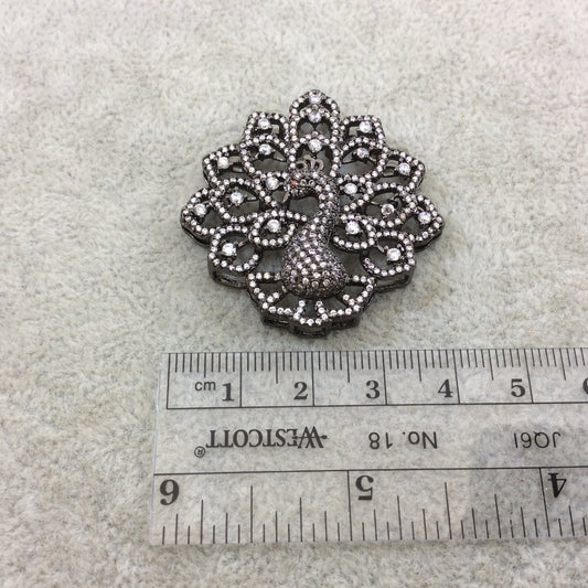 Gunmetal Plated CZ Cubic Zirconia Inlaid Fancy Peacock Copper Slider - Measures 40mm x 40mm, Approx. - Sold Individually, RANDOM