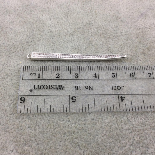 Silver Plated CZ Cubic Zirconia Inlaid Spike Pendant - Measures 5mm x 55mm, Approx. - Sold Individually, RANDOM